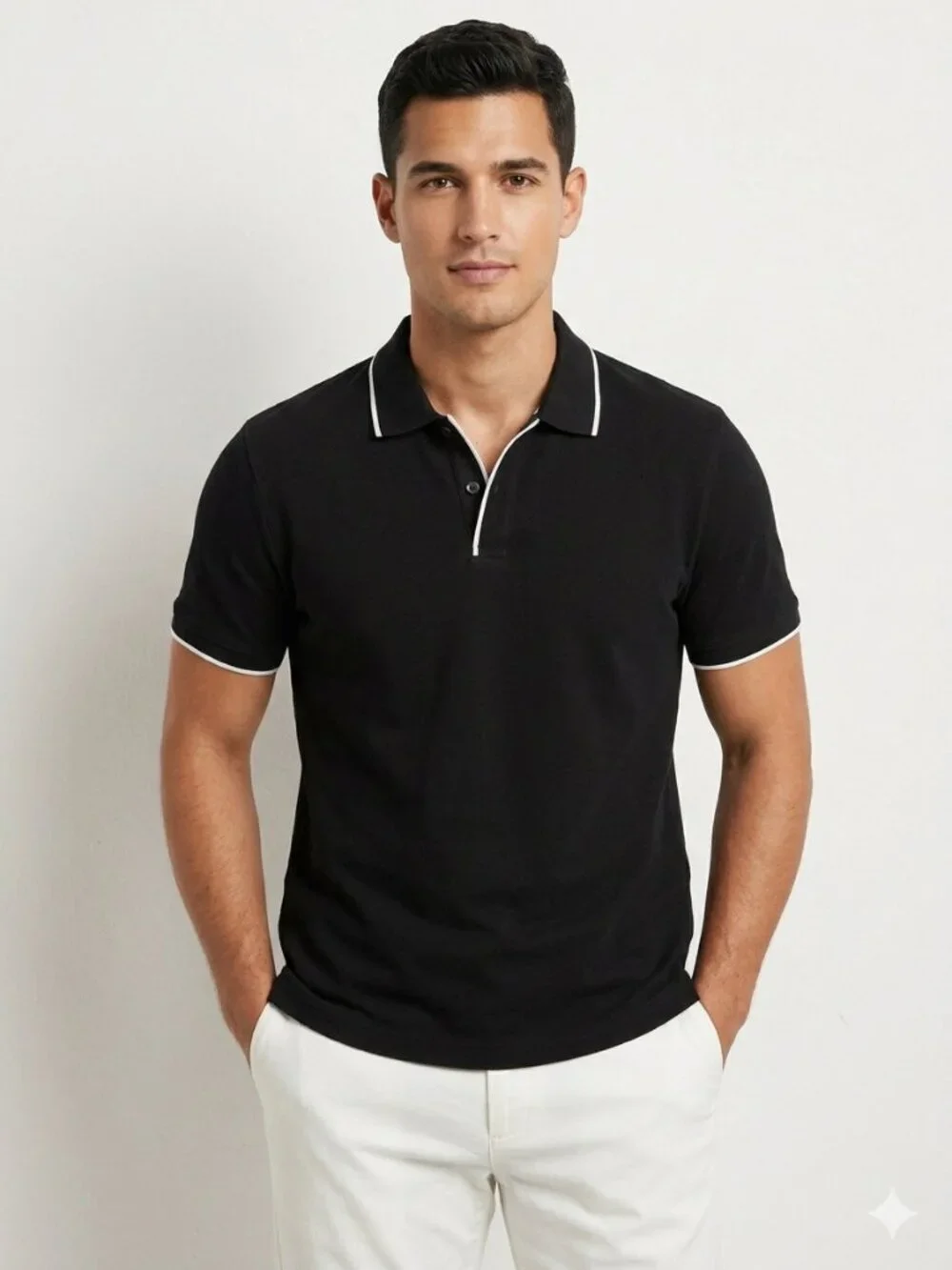 Banana Republic Luxury Touch Slim Fit Polo Black White Trim Size Large